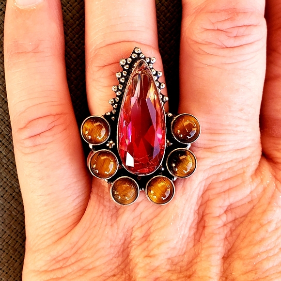 New Bi-Color Tourmaline & Tiger Eye 925 Silver Ring. - Picture 14 of 15